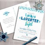 Hanukkah Latke Laughter Light Fun Modern Party  Invitation Postcard<br><div class="desc">“Latkes, laughter & light.” This year, it’s time to get together with your family and friends to celebrate Hanukkah. Fun whimsical handcrafted typography along with Stars of David in dusty blue, turquoise and teal on a white background help you usher in the festival of lights. Room for your personal message...</div>