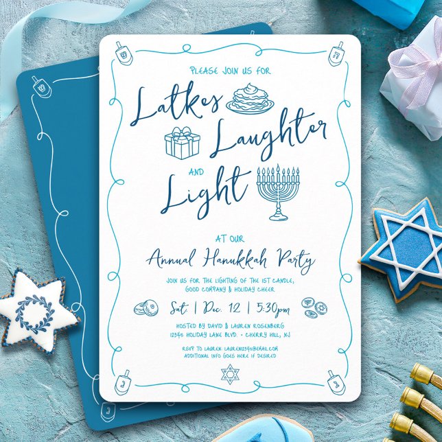 Hanukkah Latke Laughter Light Hand Drawn Fun Party Invitation (Creator Uploaded)