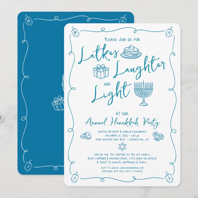 Hanukkah Latke Laughter Light Whimsical Fun Doodle Invitation (Front/Back)