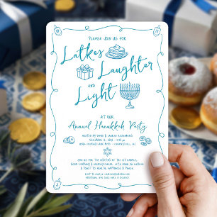 Hanukkah Latke Laughter Light Whimsical Fun Doodle Invitation