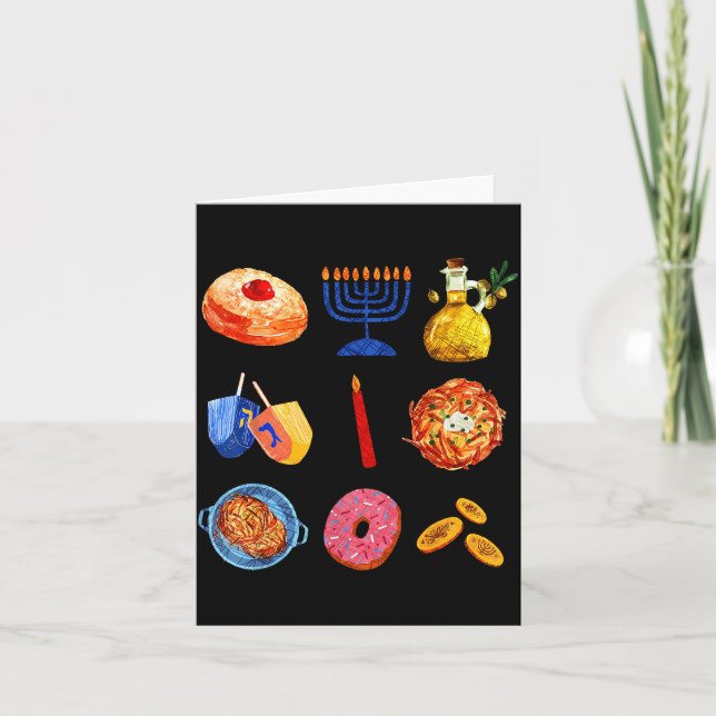 Hanukkah Latke Menorah Dreidel Donut Chanukah Jewi Card (Front)