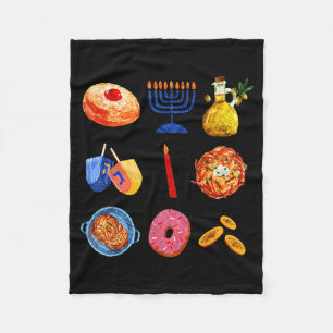 Hanukkah Latke Menorah Dreidel Donut Chanukah Jewi Fleece Blanket