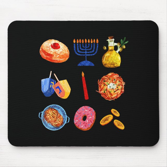 Hanukkah Latke Menorah Dreidel Donut Chanukah Jewi Mouse Mat (Front)