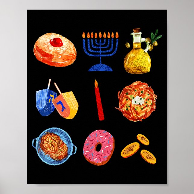 Hanukkah Latke Menorah Dreidel Donut Chanukah Jewi Poster (Front)