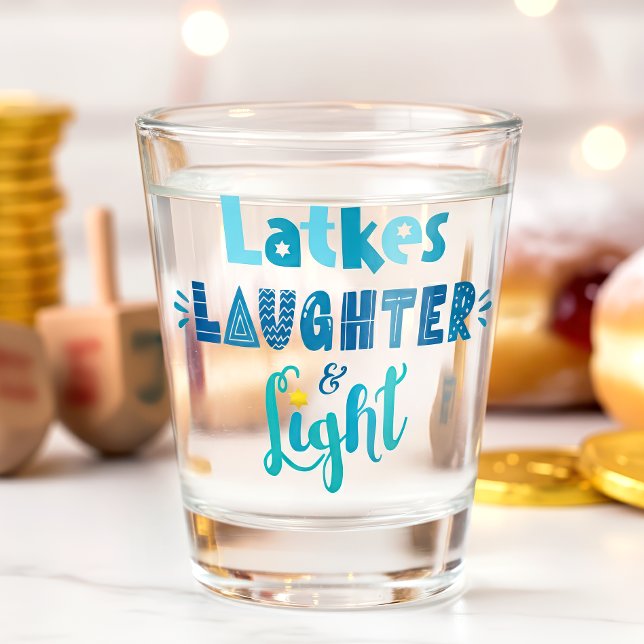 Hanukkah Latkes Laughter Light Bold Fun Typography Shot Glass (Creator Uploaded)