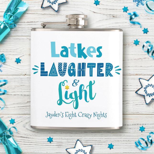 Hanukkah Latkes Laughter Light Funny Custom Name Hip Flask (Creator Uploaded)