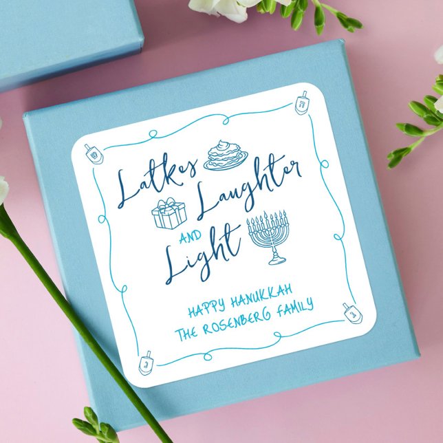 Hanukkah Latkes Laughter Light Hand Drawn Doodles Square Sticker (Creator Uploaded)