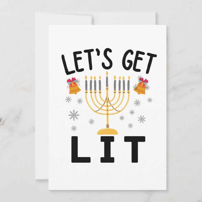  Hanukkah Let's Get Lit T-Shirt Invitation (Front)