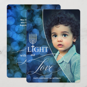 Hanukkah Light and Love with Name and Photo Holiday Card