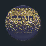 Hanukkah Light up The Night Gold/Navy Glitter 2 Paper Plate<br><div class="desc">Set a stunning (and worry-free) Hanukkah/Chanukah table with these the elegant Hanukkah paper plates.Light up the Nights this Chanukah and make Friends & Family smile. Gold glitter on navy background is the perfect backdrop for this festive Hanukkah message. Includes the Hebrew word "CHANUKAH" . You can Make these plates your...</div>