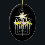 Hanukkah Lights Ceramic Tree Decoration<br><div class="desc">Hanukkah menorah with colourful sparkles of light.</div>