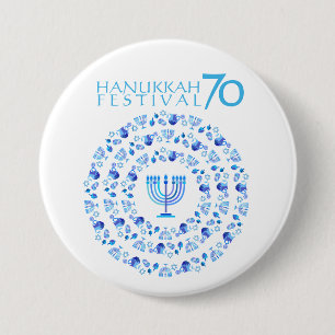 Hanukkah Lights Festival Anniversary 70th 7.5 Cm Round Badge