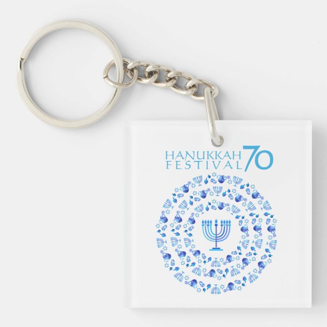 Hanukkah Lights Festival Anniversary 70th Key Ring (Front)