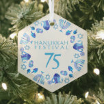Hanukkah Lights Festival Anniversary 75th Blue Glass Tree Decoration<br><div class="desc">Happy Hanukkah Party Beautiful Blue Decoration, Jewish Holiday, Refrigerator Magnet. Jewish Holiday Hanukkah background with traditional Chanukah symbols - wooden dreidels (spinning top), doughnuts, Hanukkiah - menorah, candles, Blue star of David, Israeli flag blue colour, and glowing lights wallpaper pattern. Hanukkah Lights Festival Israel Anniversary 75 Event Decoration. Jerusalem, Israel....</div>