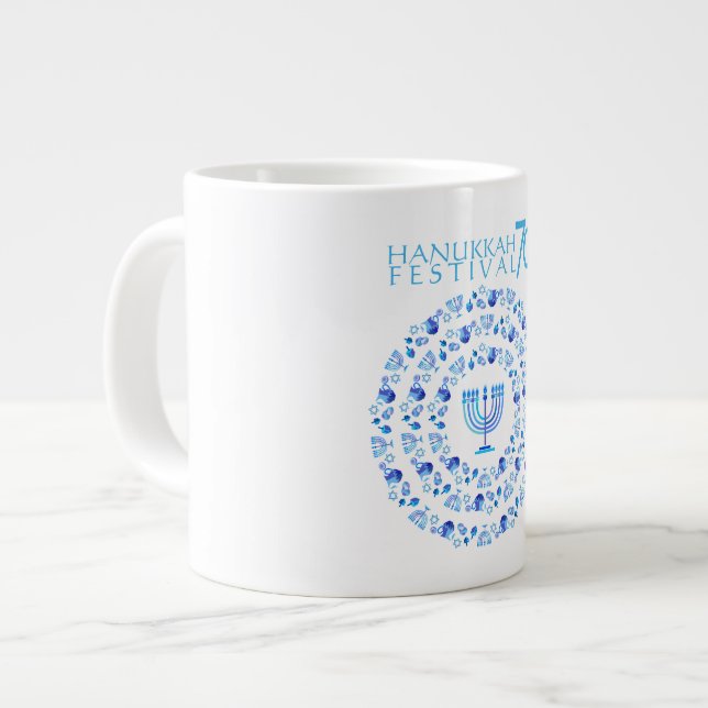 Hanukkah Lights Festival Anniversary 75th Large Coffee Mug (Front Left)
