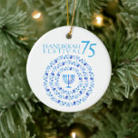 Hanukkah Lights Festival Anniversary 75th Magnet Ceramic Tree Decoration<br><div class="desc">Happy Hanukkah Party Beautiful Blue Decoration, Jewish Holiday, Refrigerator Magnet. Jewish Holiday Hanukkah background with traditional Chanukah symbols - wooden dreidels (spinning top), doughnuts, Hanukkiah - menorah, candles, Blue star of David, Israeli flag blue colour, and glowing lights wallpaper pattern. Hanukkah Lights Festival Israel Anniversary 75 Event Decoration. Jerusalem, Israel....</div>