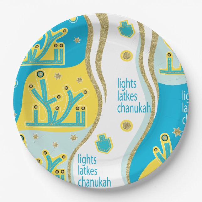 Hanukkah Lights Latkes Paper Plate (Front)