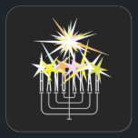 Hanukkah Lights Square Sticker<br><div class="desc">Hanukkah menorah with colourful sparkles of light.</div>