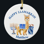 Hanukkah LLama Happy Llamakkah funny Ceramic Tree Decoration<br><div class="desc">This design was created though digital art. It may be personalized in the area provided or customizing by changing the photo or added your own words. Contact me at colorflowcreations@gmail.com if you with to have this design on another product. Purchase my original abstract acrylic painting for sale at www.etsy.com/shop/colorflowart. See...</div>