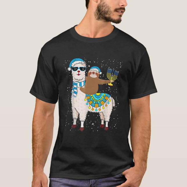 Hanukkah Llamakah Llama Sloth Happy Hanukkah T-Shirt (Front)