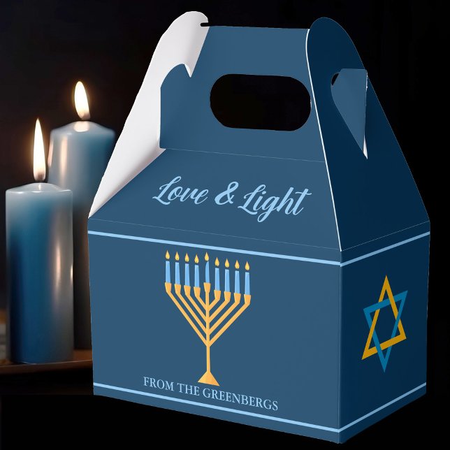 Hanukkah Love and Light Menorah Custom Blue Party Favour Box (Creator Uploaded)