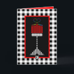 Hanukkah Love Card<br><div class="desc">This mostly-black-white-and-red,   stylised hanukkiah displays a rainbow-coloured,  large central flame shedding light during this joyful season.  Interior is bordered and coordinated for your writing pleasure.  Chag Chanukkah SameaCh!  ~ karyn</div>