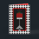 Hanukkah Love Card<br><div class="desc">This mostly-black-white-and-red,   stylised hanukkiah displays a rainbow-coloured,  large central flame shedding light during this joyful season.  Interior is bordered and coordinated for your writing pleasure.  Chag Chanukkah SameaCh!  ~ karyn</div>