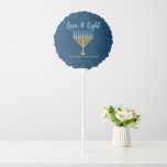 Hanukkah Love & Light Custom Menorah Blue Party Balloon<br><div class="desc">Cute custom Love and Light Hanukkah party balloon for a Jewish family Chanukah dinner celebration with a synagogue. Personalise this pretty decor with your own last name or group information in blue under the pretty gold menorah.</div>
