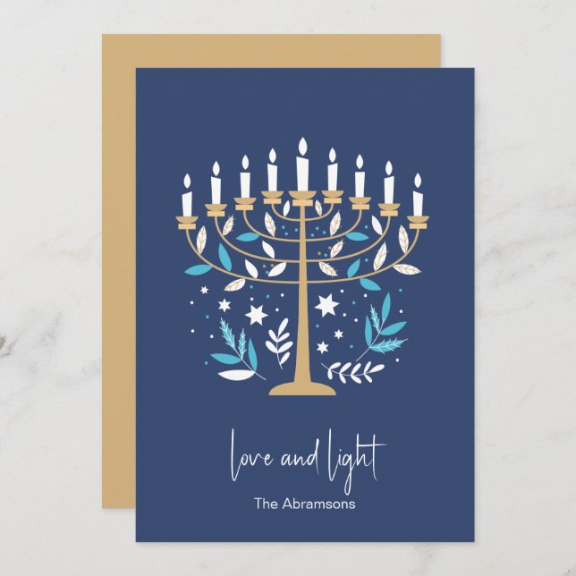 Hanukkah Love & Light Floral Menorah Card (Front/Back)