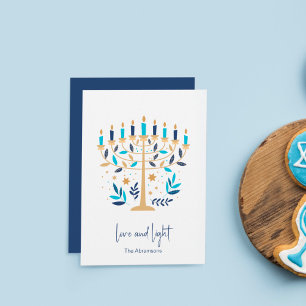 Hanukkah Love & Light Floral Menorah Card