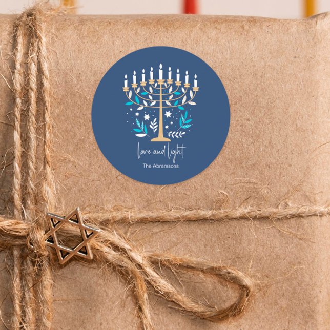 Hanukkah Love & Light Floral Menorah  Classic Round Sticker (Creator Uploaded)