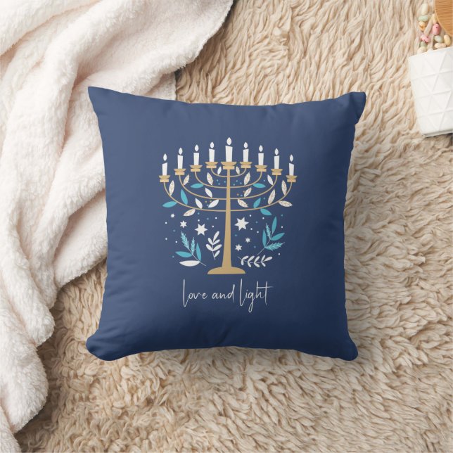 Hanukkah Love & Light Floral Menorah Cushion (Blanket)
