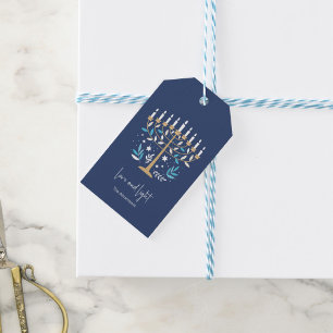 Hanukkah Love & Light Floral Menorah Gift Tags