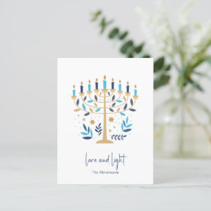 Hanukkah Love & Light Floral Menorah Holiday Postcard