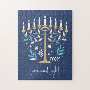 Hanukkah Love & Light Floral Menorah Jigsaw Puzzle