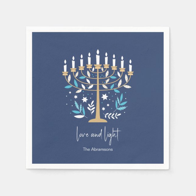 Hanukkah Love & Light Floral Menorah Napkin (Front)
