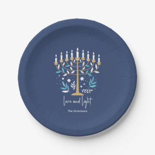 Hanukkah Love & Light Floral Menorah Paper Plate