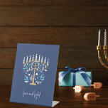 Hanukkah Love & Light Floral Menorah Pedestal Sign<br><div class="desc">Hanukkah Love & Light Floral Menorah Pedestal Sign. Personalise the custom text above. You can find additional coordinating items in our "Floral Hanukkah Menorah and Dreidel" collection.</div>