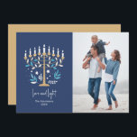 Hanukkah Love & Light Floral Menorah Photo Card<br><div class="desc">Hanukkah Love & Light Floral Menorah Photo Card. Personalise the custom text above. You can find additional coordinating items in our "Floral Hanukkah Menorah and Dreidel" collection.</div>