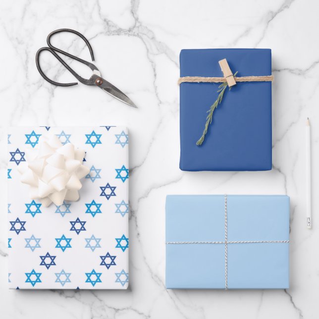 Hanukkah Lovely Blue Wrapping Paper Sheet (Front)