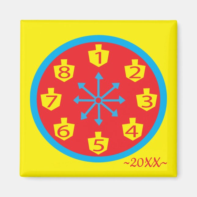 Hanukkah Magnet Square COLORFUL CRAZY 8 Clock (Front)