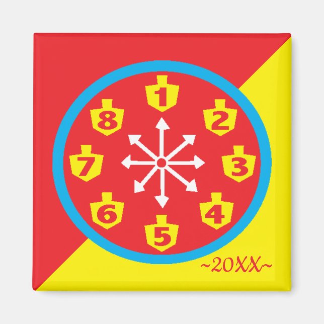 Hanukkah Magnet Square COLORFUL CRAZY 8 Clockworks (Front)