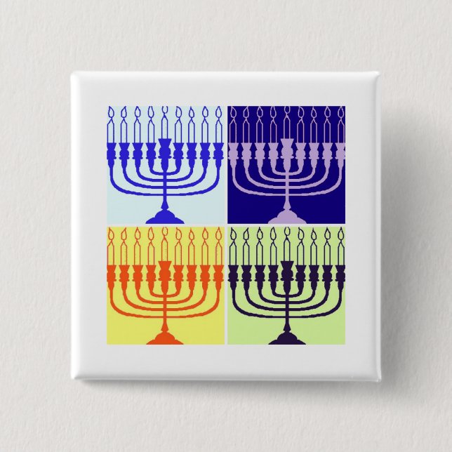 Hanukkah Menorah 15 Cm Square Badge (Front)