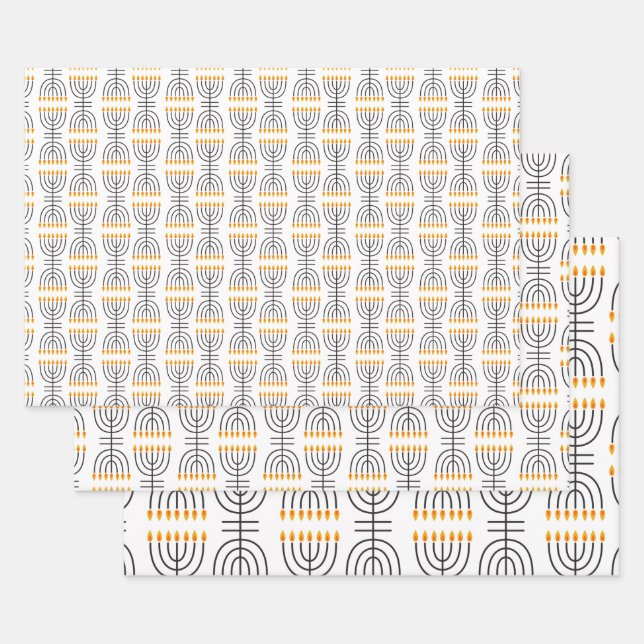Hanukkah Menorah Abstract Design  Wrapping Paper Sheet (Set)