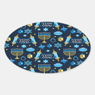 Hanukkah Menorah and The Star of David Oval Sticker
