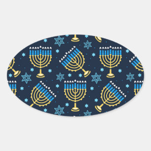 Hanukkah Menorah and The Star of David Oval Sticker