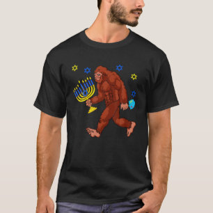 Hanukkah Menorah Bigfoot Funny Yeti Chanukah Jewis T-Shirt