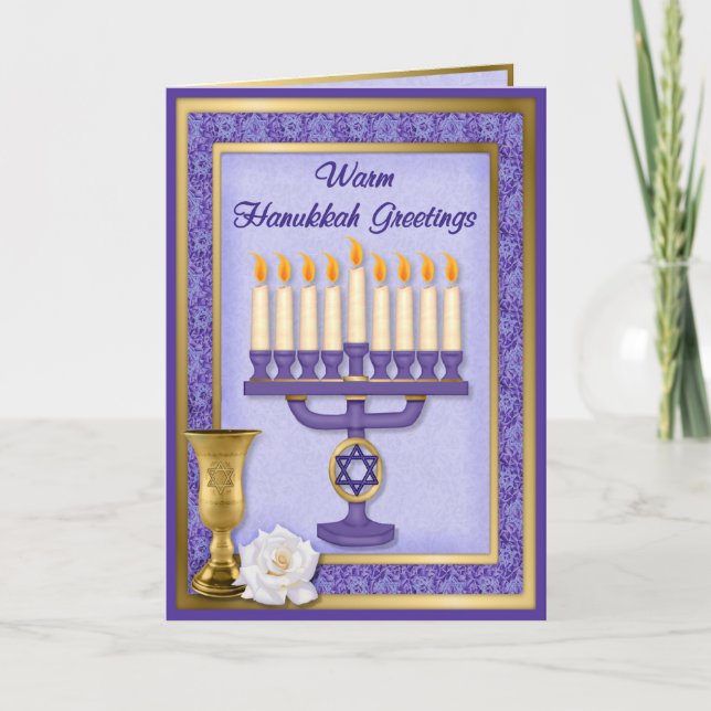 Hanukkah Menorah Blessings Holiday Card (Front)