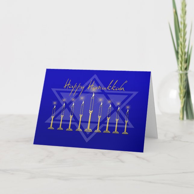 Hanukkah Menorah Blue Holiday Card (Front)