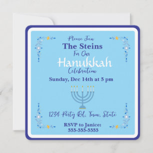 Hanukkah Menorah Blue Invitation